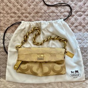 Gold Coach Foldover Amanda Clutch with Convertible Chain Strap